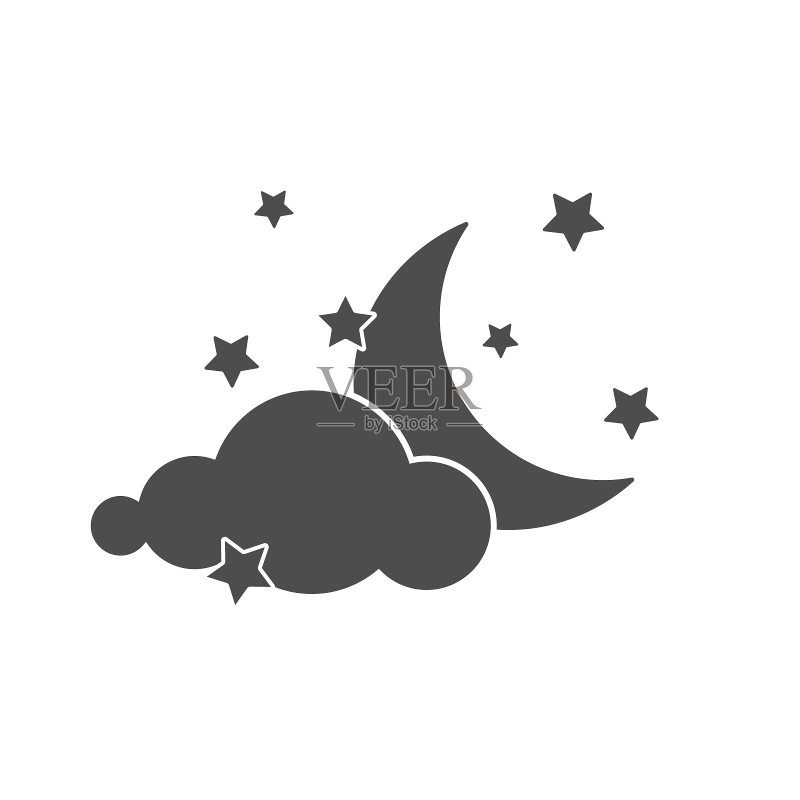 月亮和星星与云的图标，向量插画图片素材