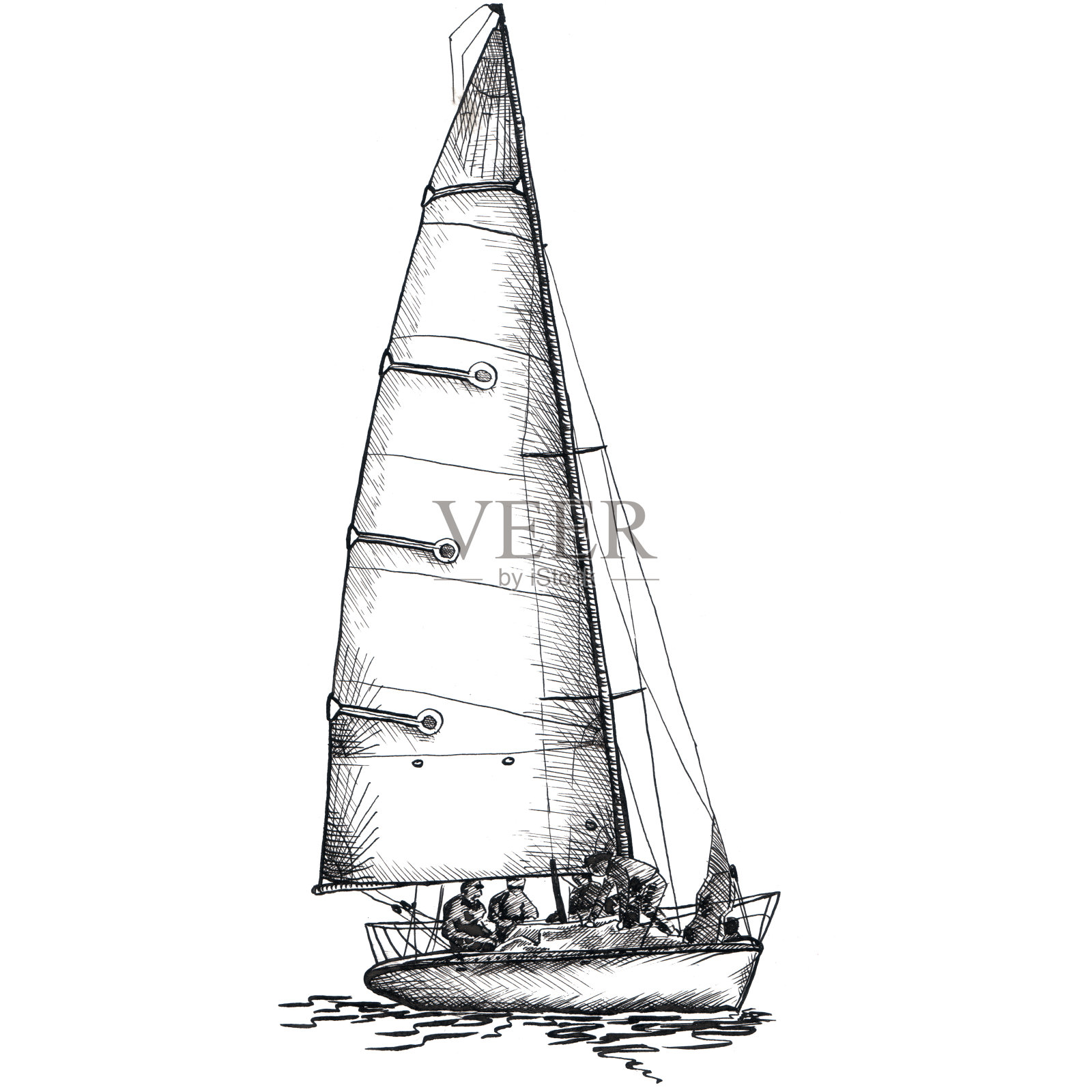 船帆船游艇古董古董古董黑色墨水手绘插图插画图片素材