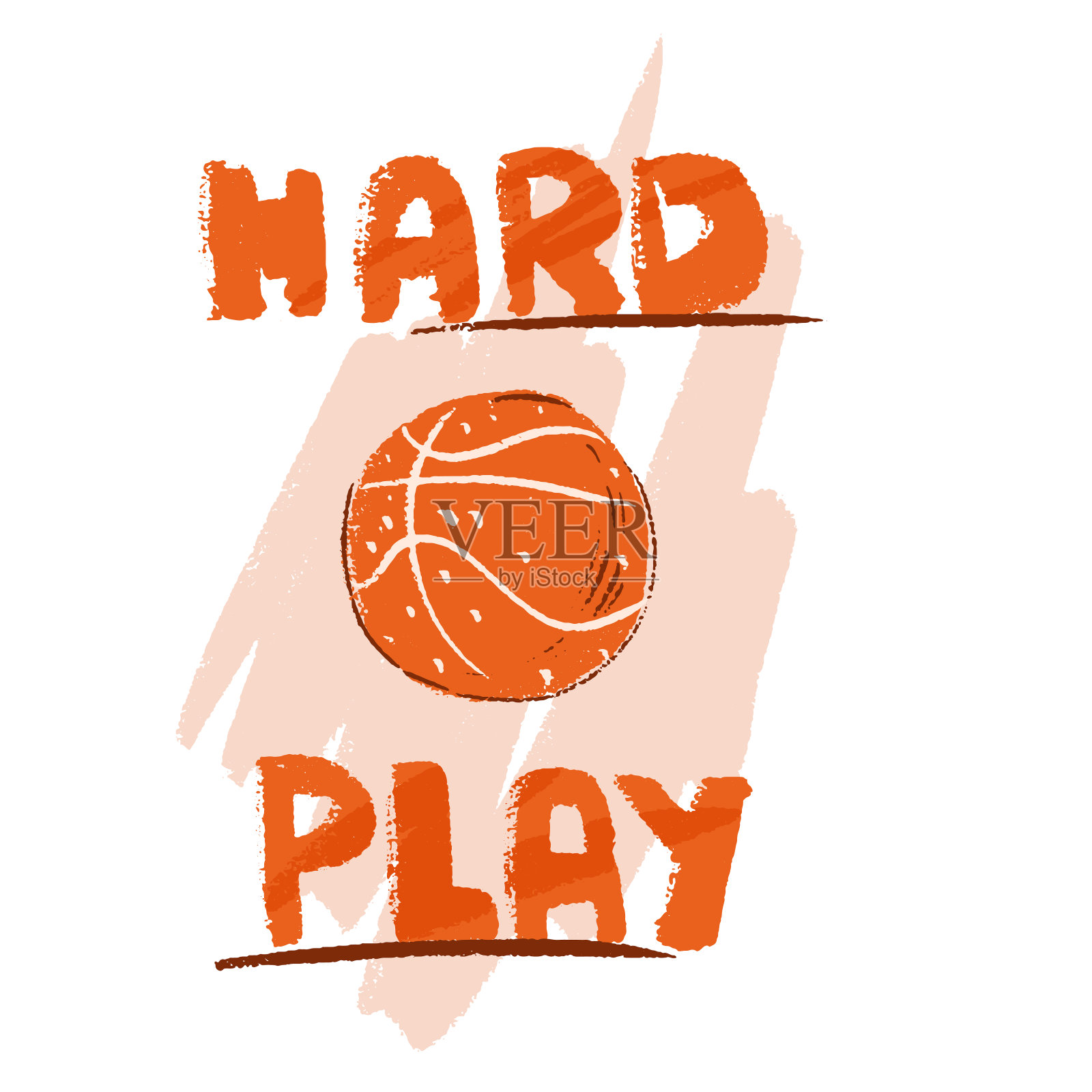 矢量手画插图的篮球和字母艰苦的发挥。职业篮球比赛字体。打篮球，矢量草图纹理图标孤立在白色插画图片素材