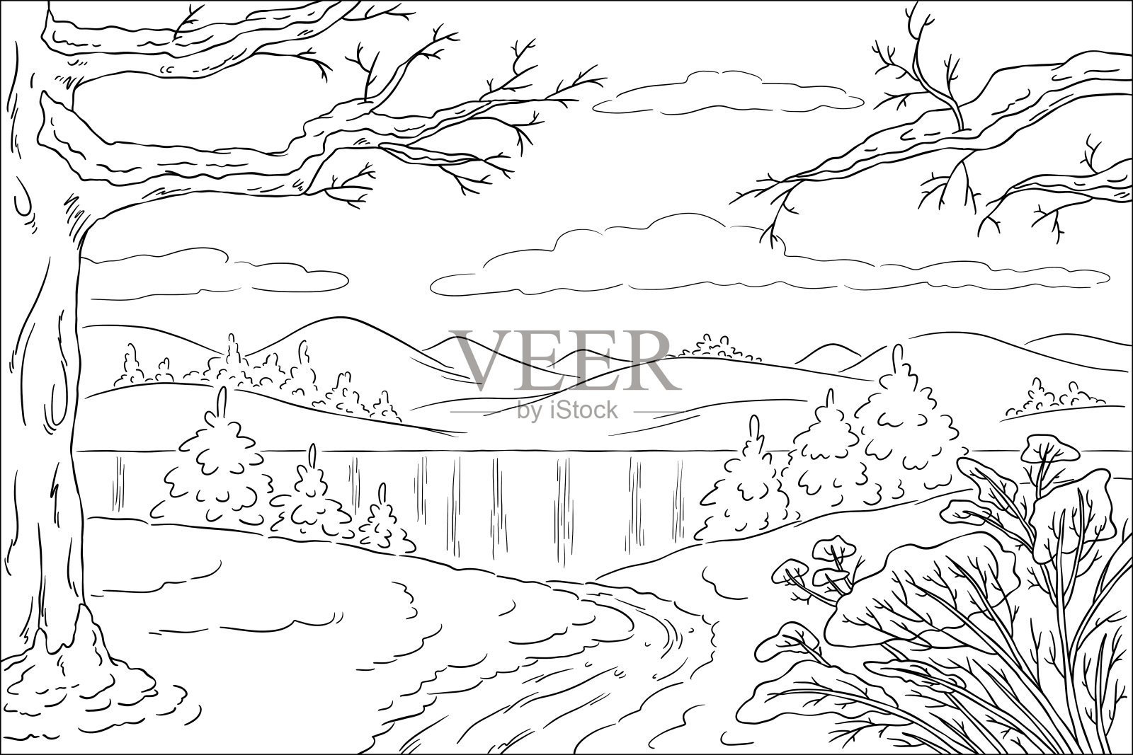 彩色书Winterlandscape插画图片素材