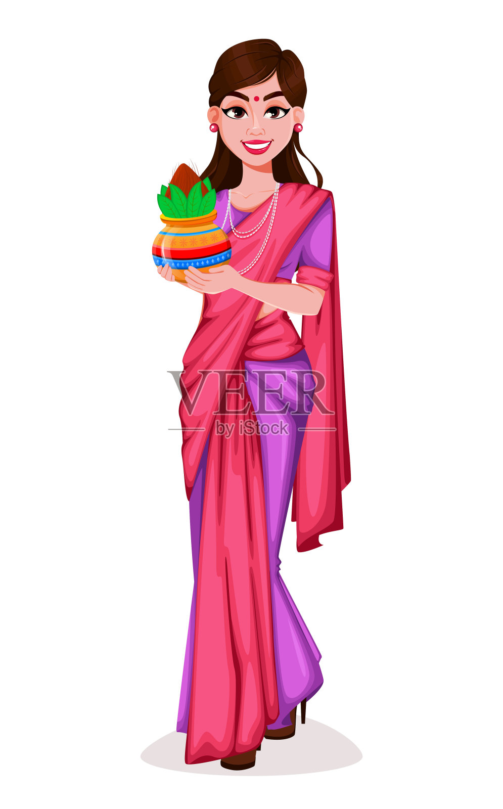 穿着传统服装的美丽印度女人插画图片素材