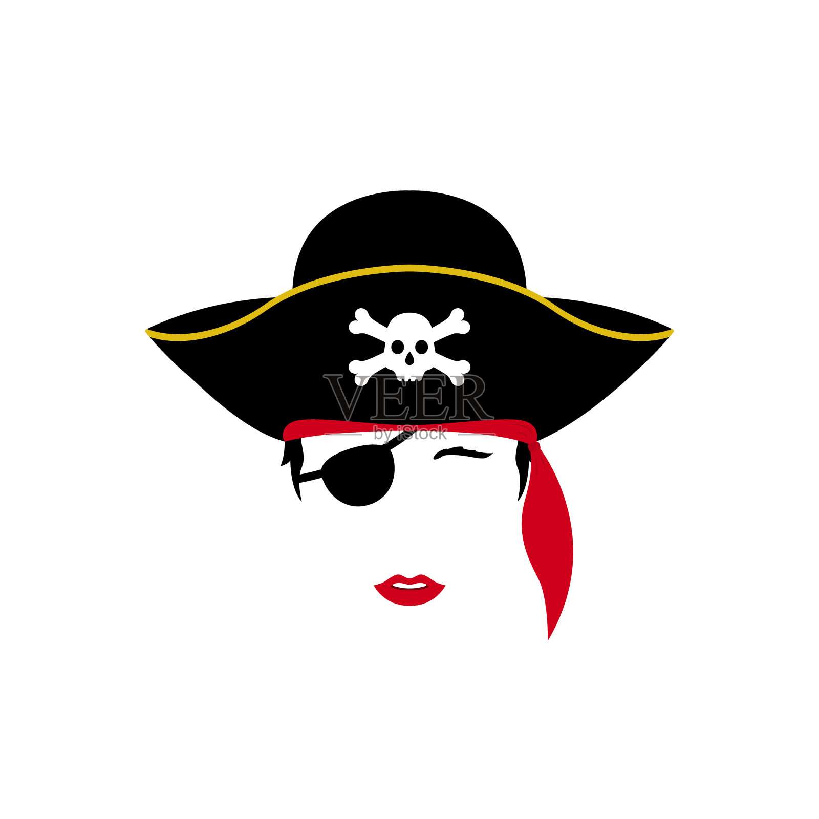 女海盗矢量肖像。女人在海盗服装插图。插画图片素材