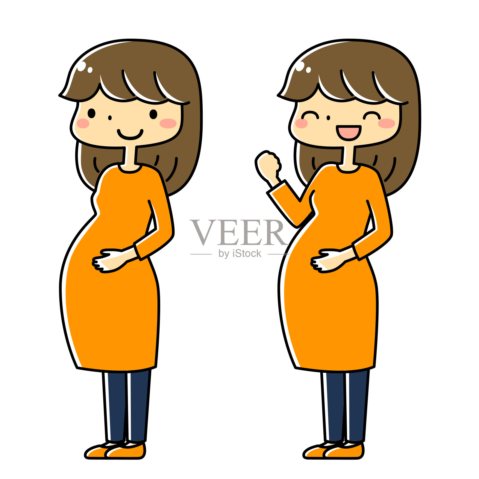 站起来的孕妇和我想送的孕妇(动画风格的插图)设计元素图片
