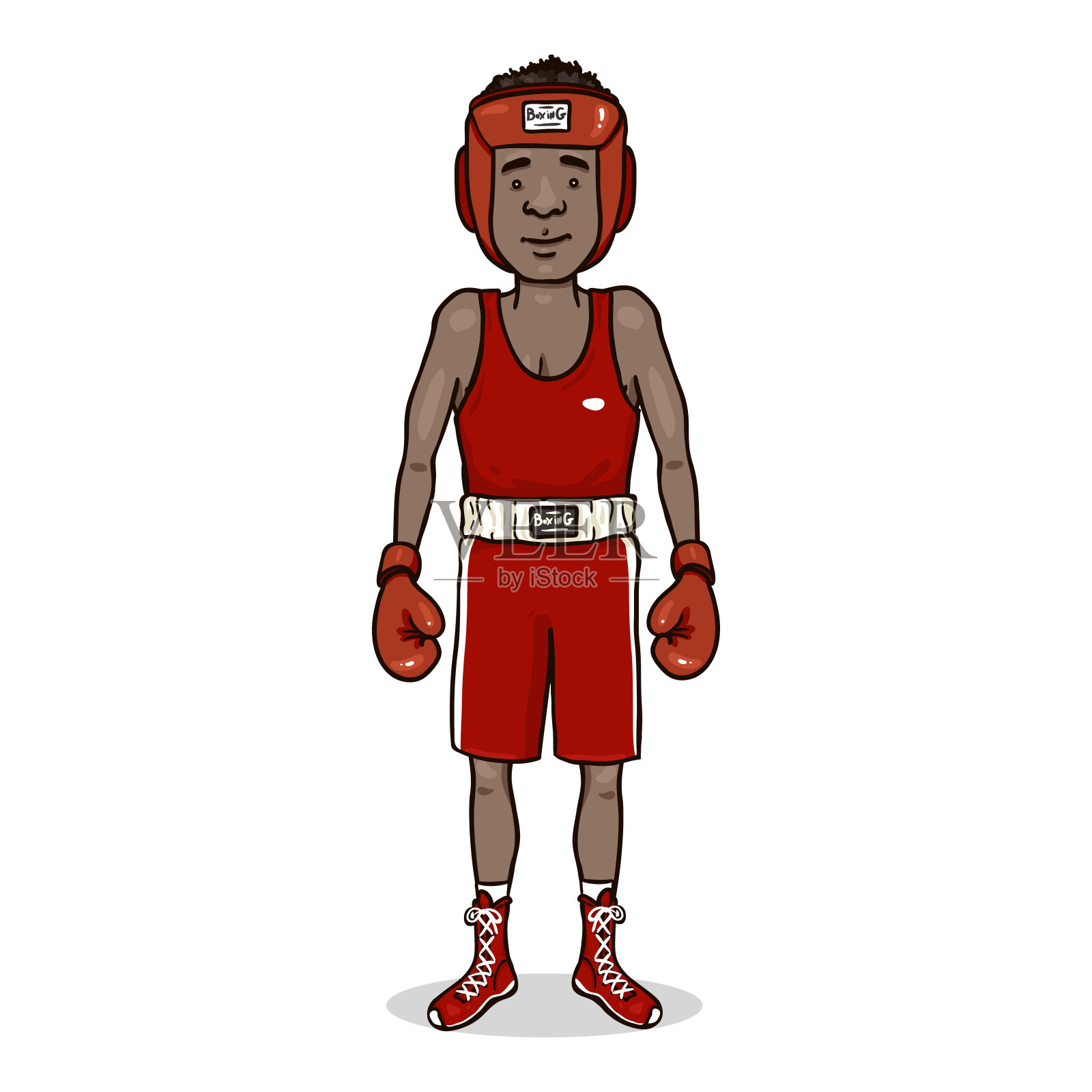 矢量卡通人物年轻的非洲人在红色拳击设备插画图片素材