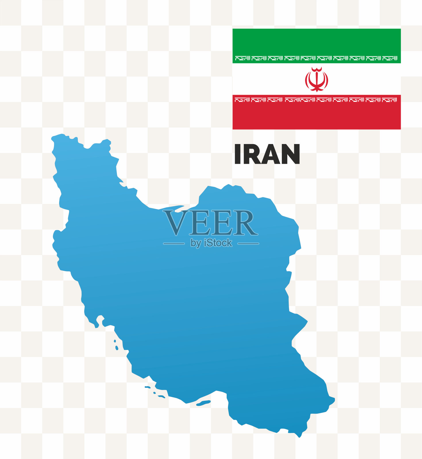 矢量插图，地图伊朗与旗帜在正确的cmyk颜色。透明背景。插画图片素材