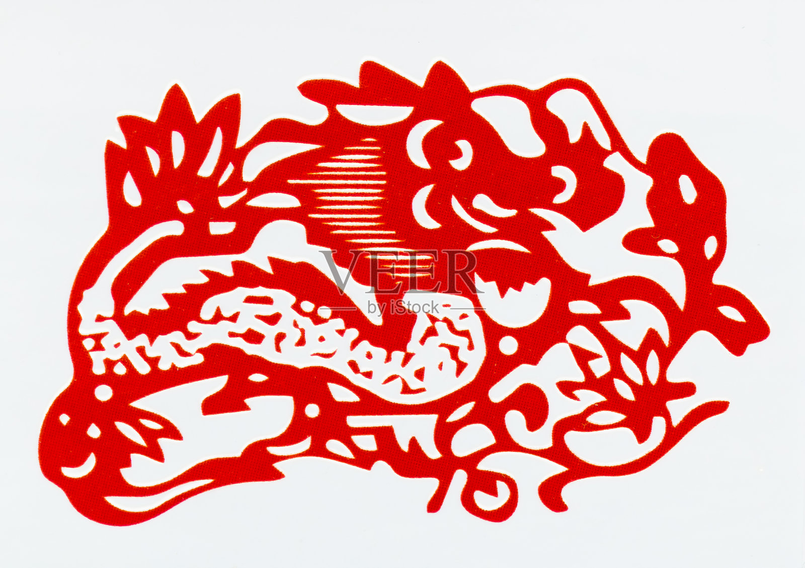 中国传统剪纸，十二生肖。中国新年，龙年。中国传统的动物龙剪纸艺术图案。龙剪纸，过年。照片摄影图片