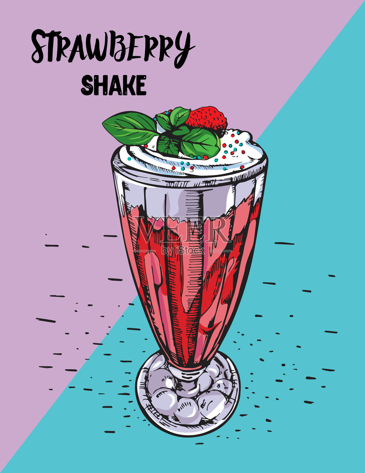 矢量图像的夏季鸡尾酒草莓奶昔。牛奶喝。矢量手绘插图。插画图片素材