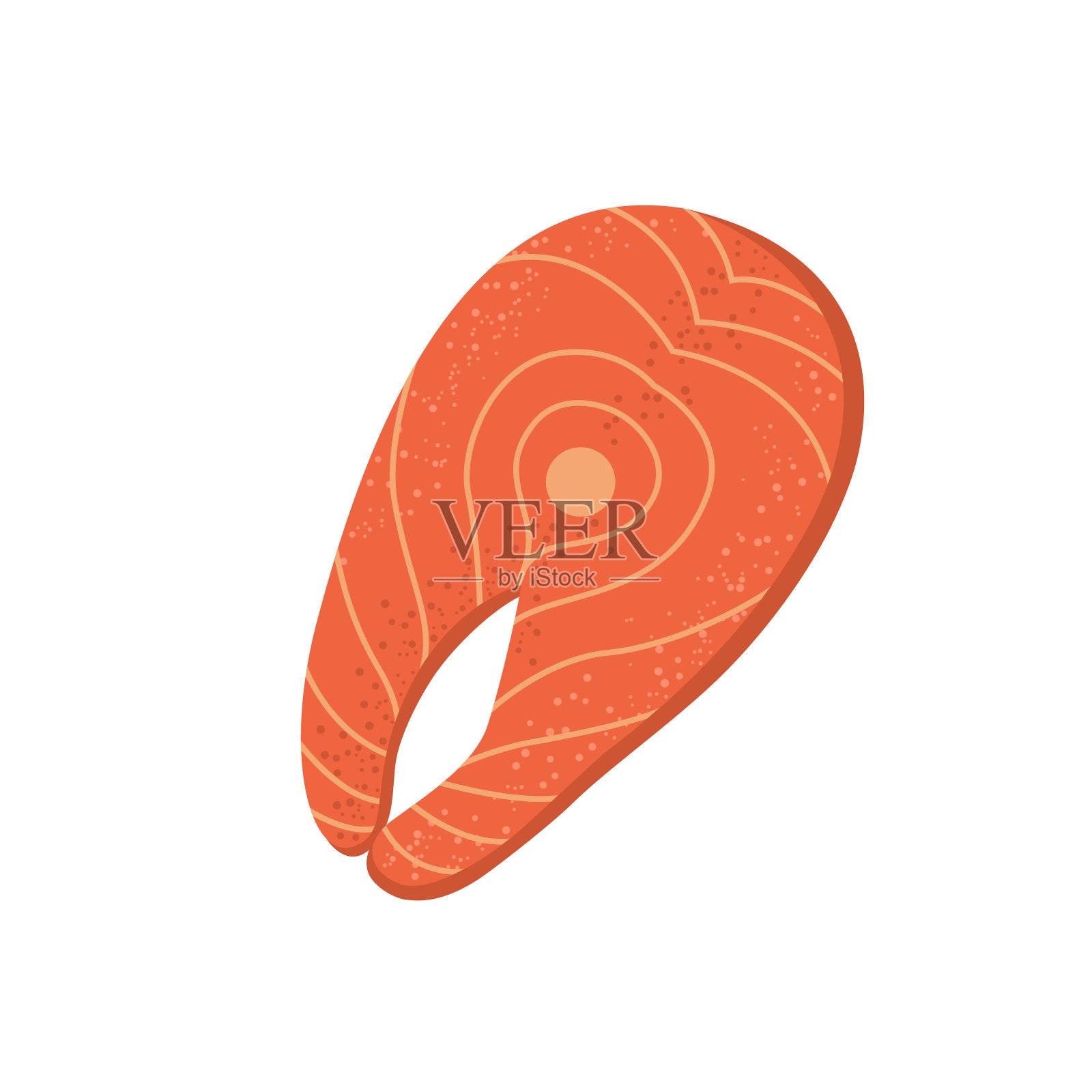 鲜红的鱼肉矢量图标。生鲑鱼牛排质感卡通风格。有机海鲜说明菜单孤立。设计元素图片