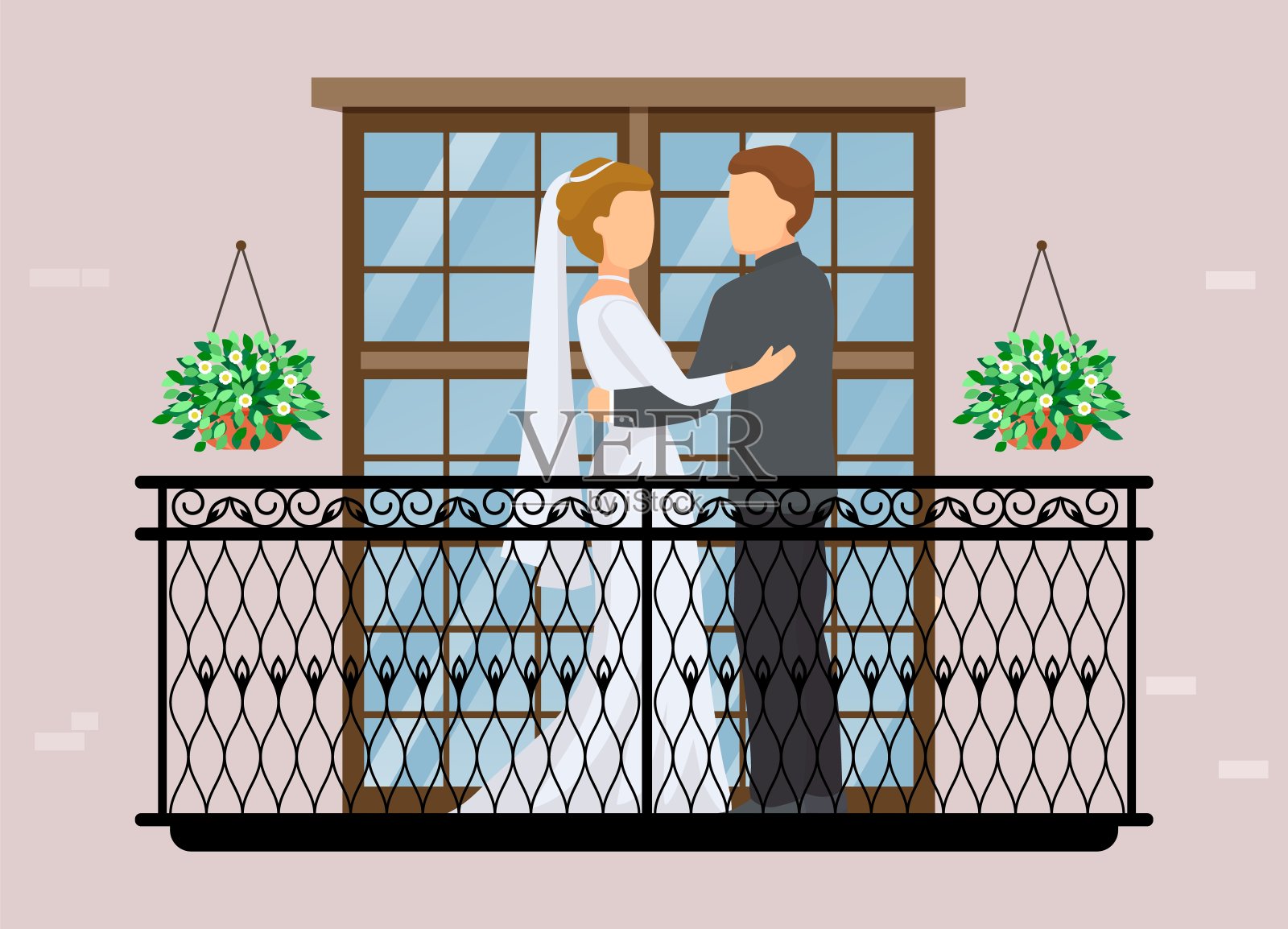 婚礼，婚姻矢量插画。新婚夫妇马插画图片素材