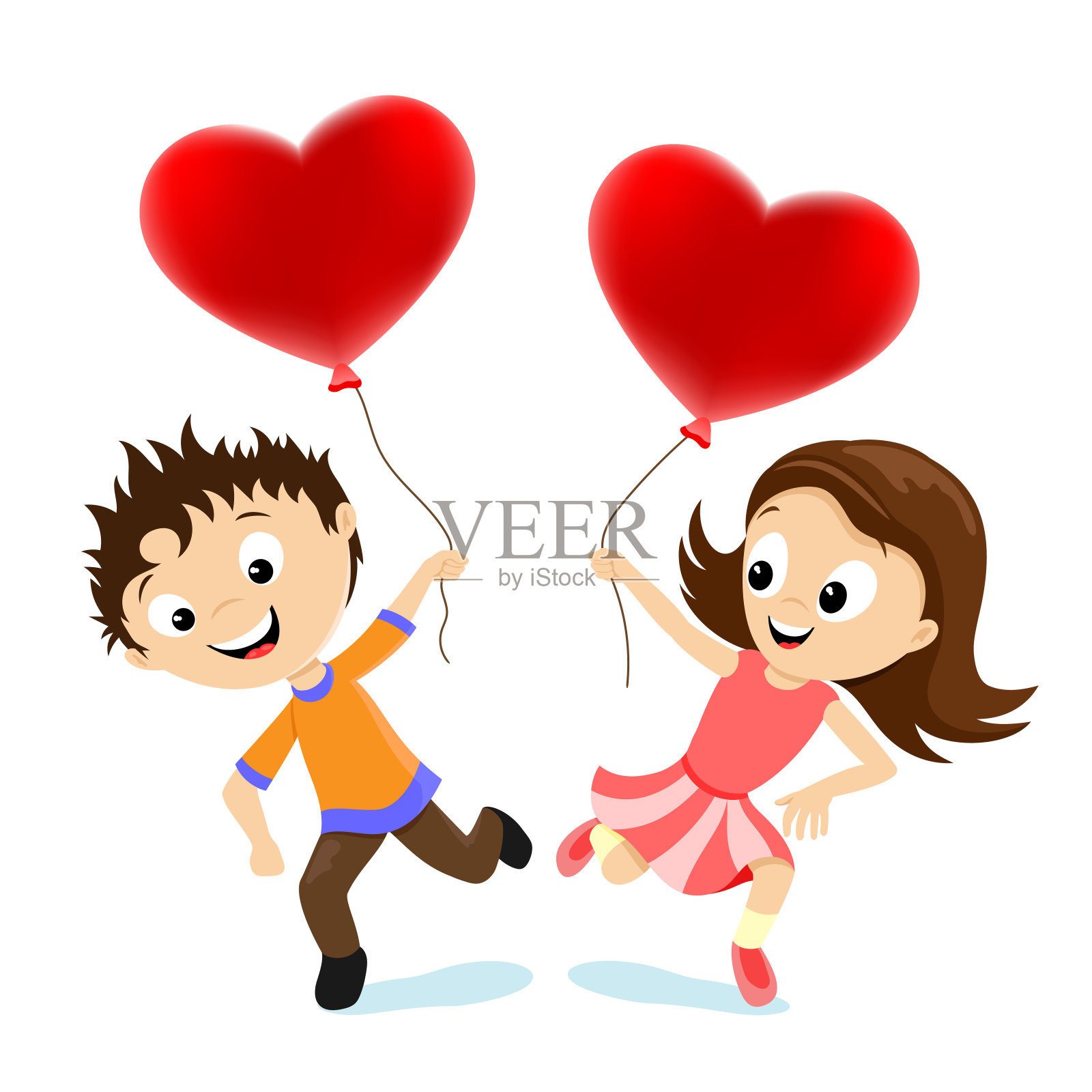 男孩和女孩用心形的气球。设计元素图片