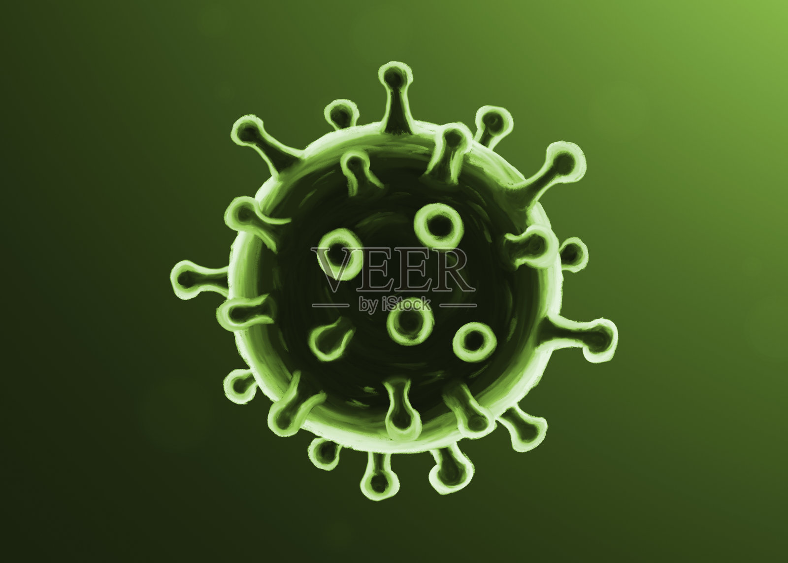 绿色背景上的病毒示意图。插画图片素材