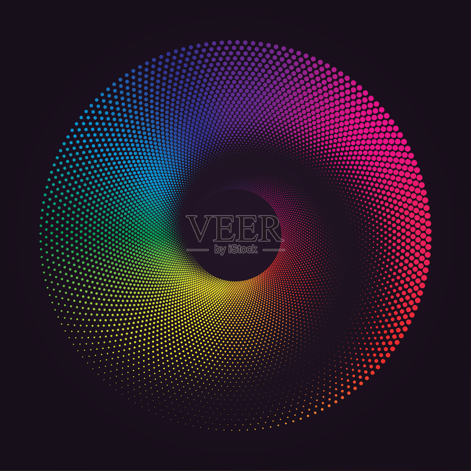 彩色圆形螺旋抽象彩虹点背景。涡矢量图插画图片素材