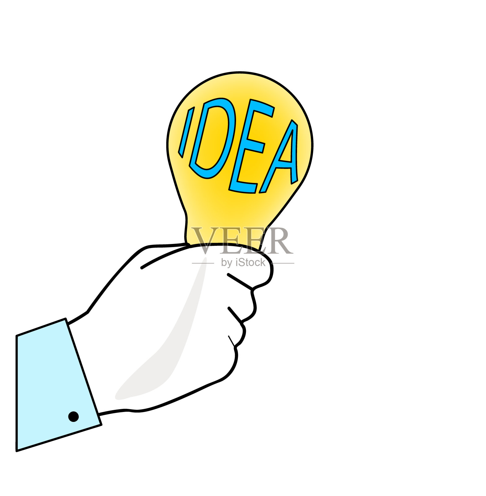 男人手里拿着一个灯泡IDEA。新观念的概念。矢量插图。插画图片素材