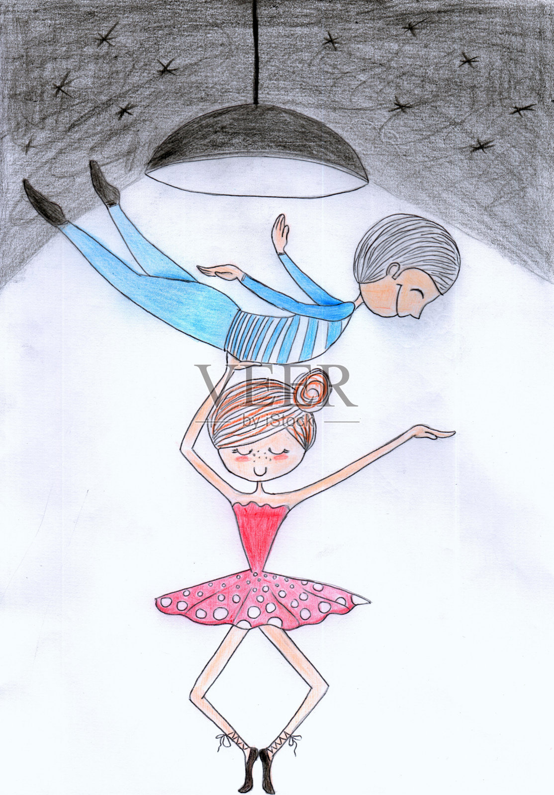 手绘芭蕾舞夫妇。铅笔的艺术。插画图片素材