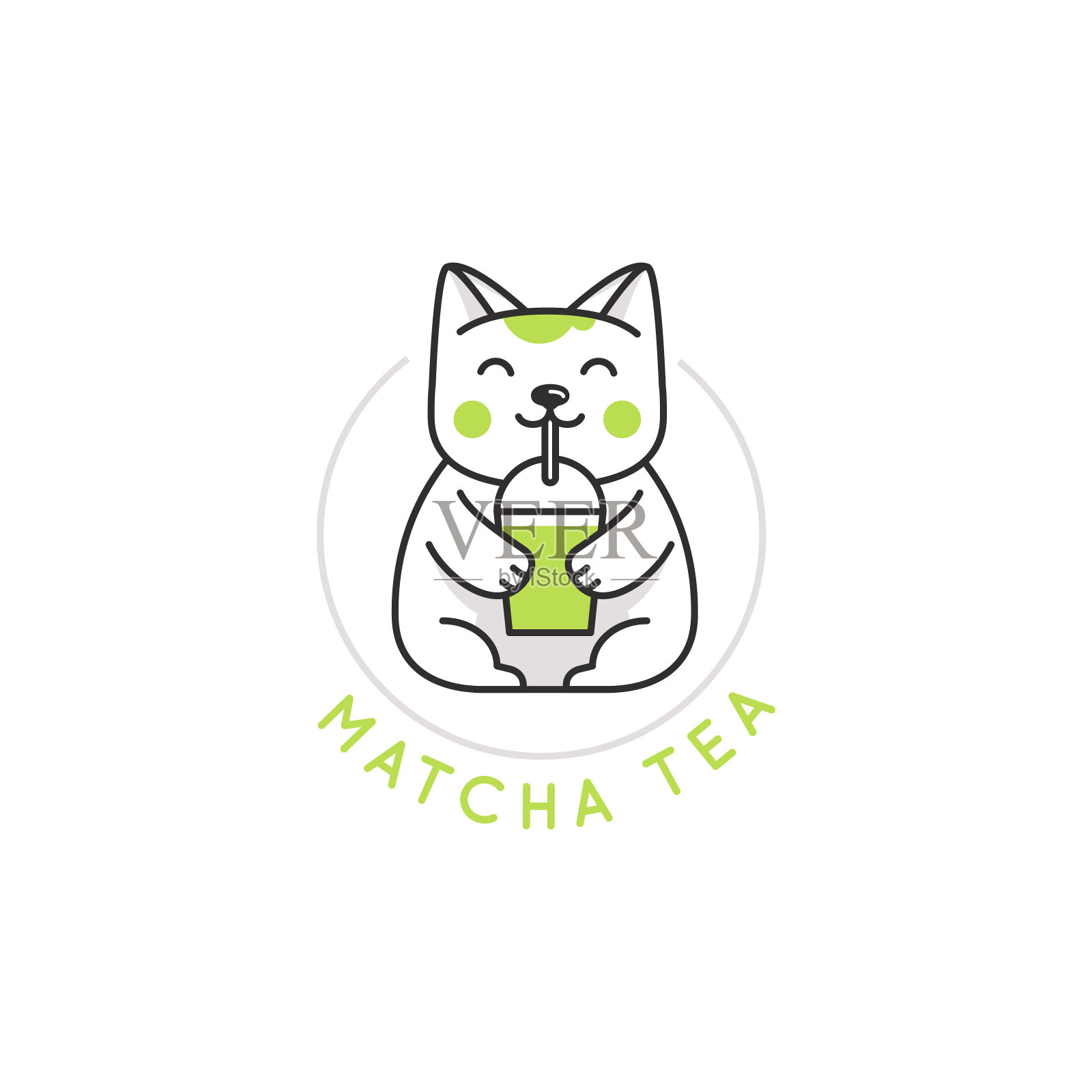 向量抽象标志和品牌设计模板在时尚线性最小风格-绿茶抹茶插画图片素材