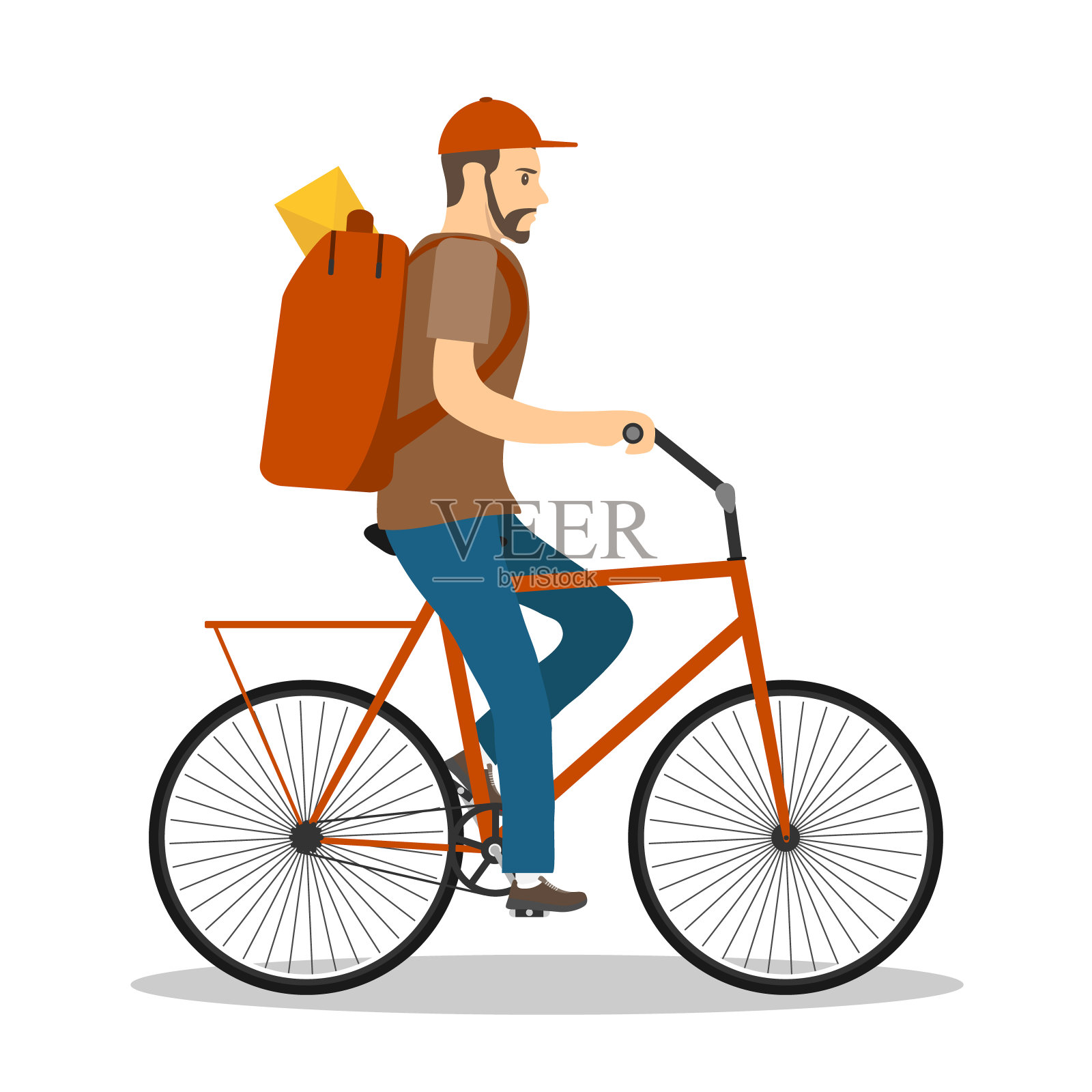 Pochtalen骑车。邮递员骑自行车送信。矢量插图的邮递员孤立在一个白色的背景。向量。插画图片素材