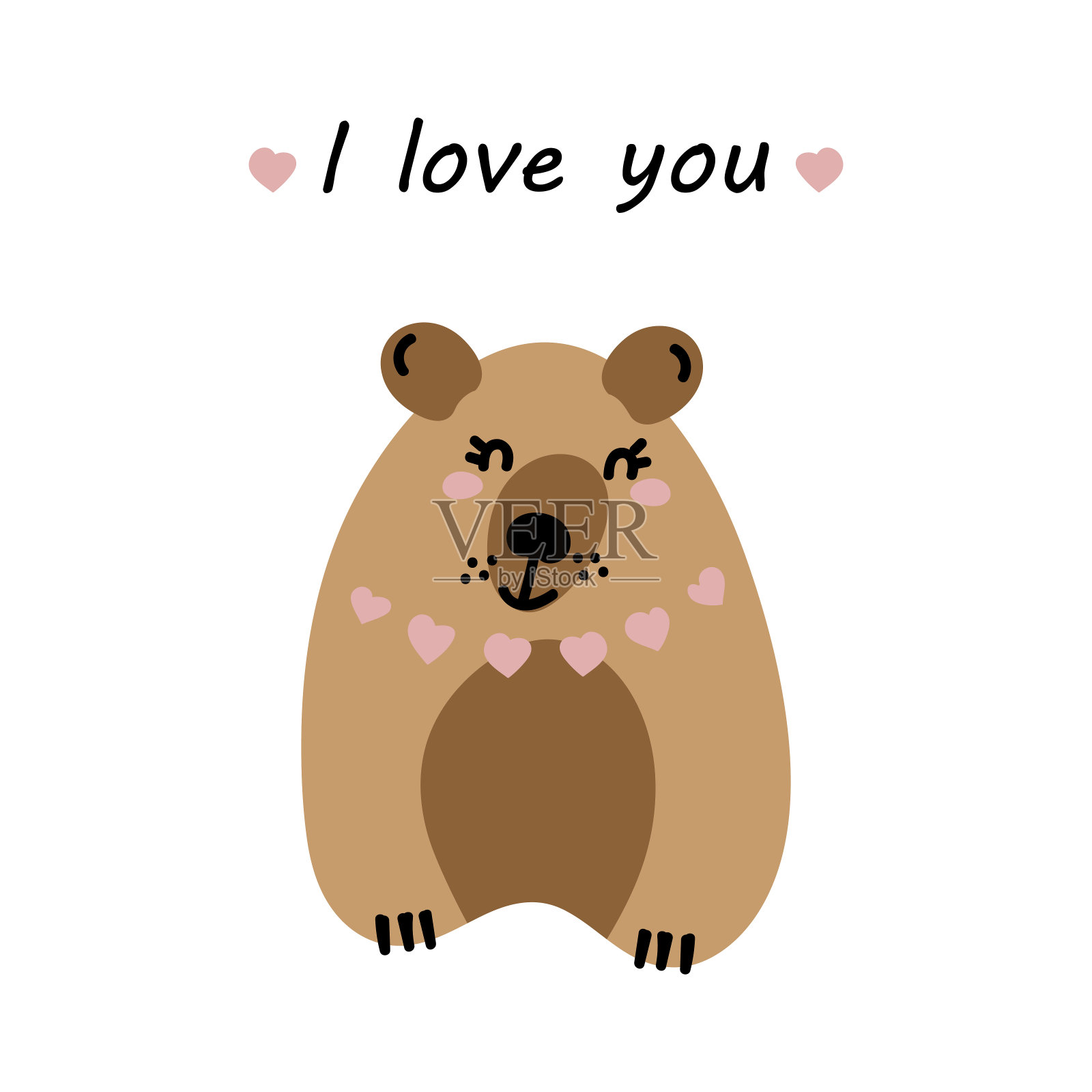 我爱你。情人节贺卡，生日贺卡，母亲节贺卡，婚礼与可爱的熊和心。矢量图插画图片素材
