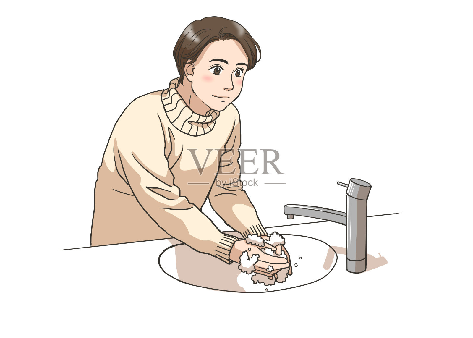 一个年轻人正在洗手插画图片素材