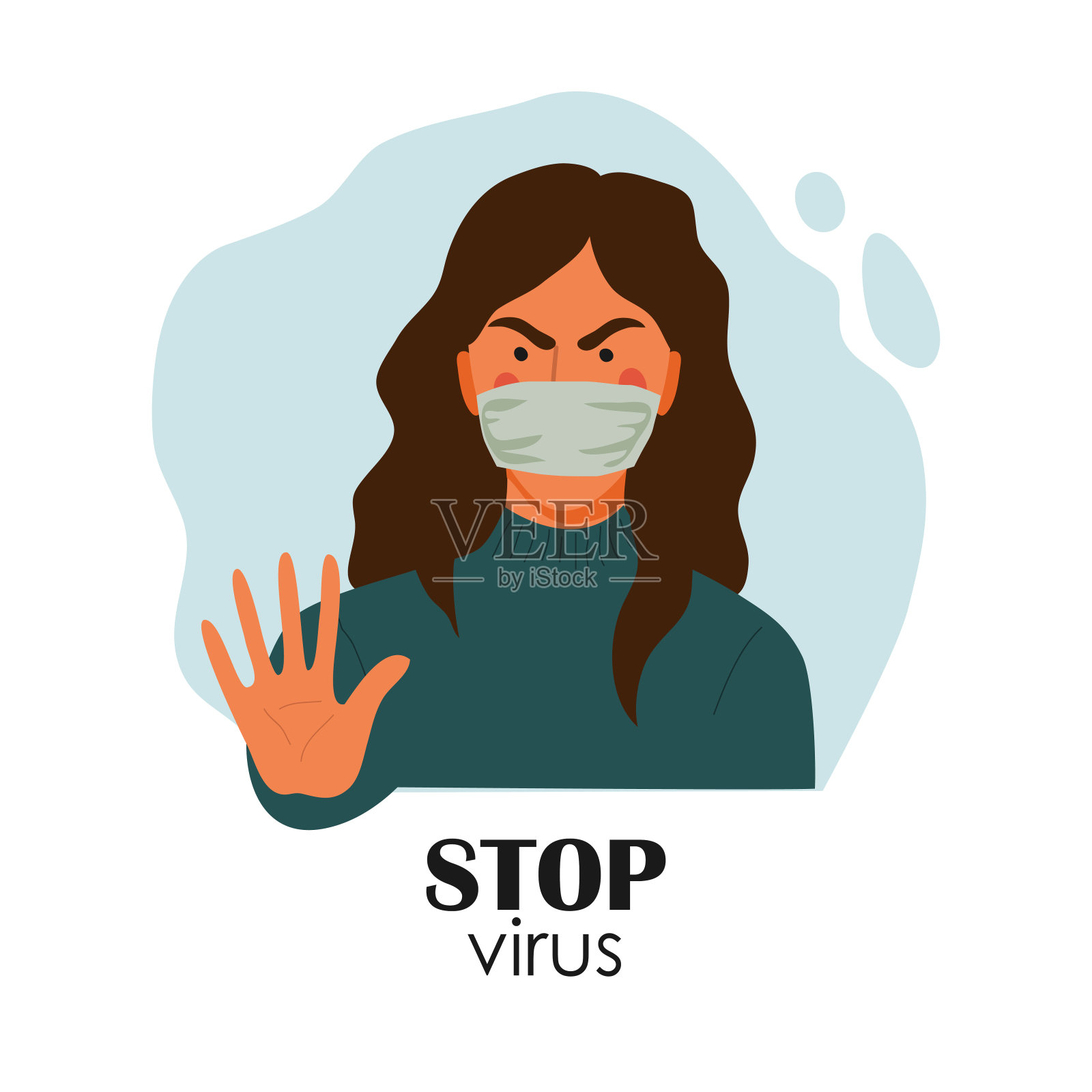 新型冠状病毒2019-nCoV，妇女在白色医疗口罩。冠状病毒检疫的概念。向量插画图片素材