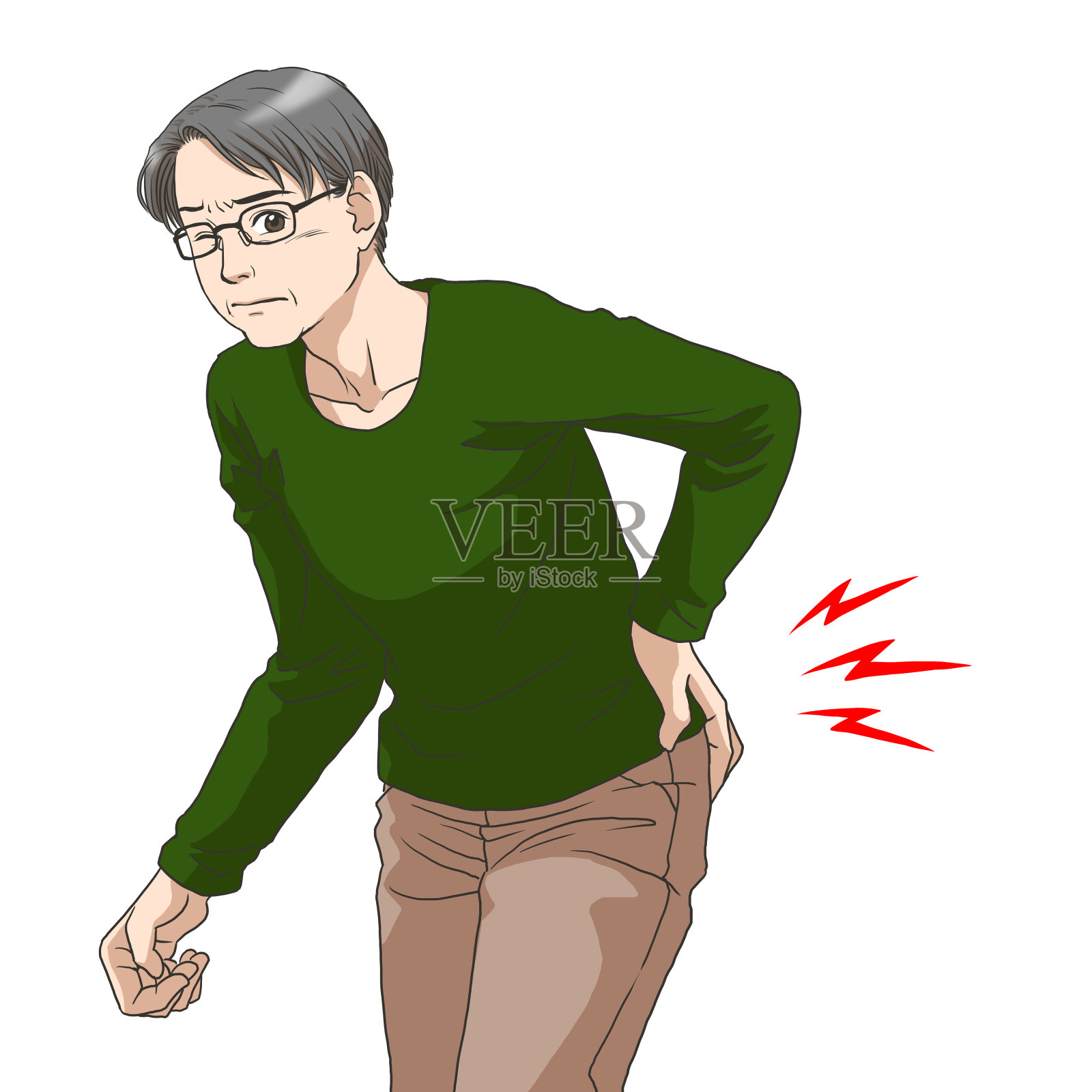一个背部疼痛的老人插画图片素材