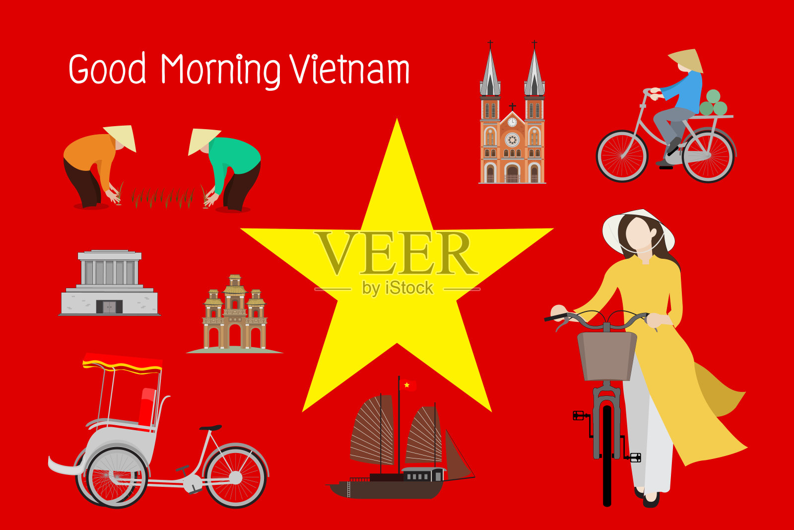 前往越南。生活方式和地标。插画图片素材