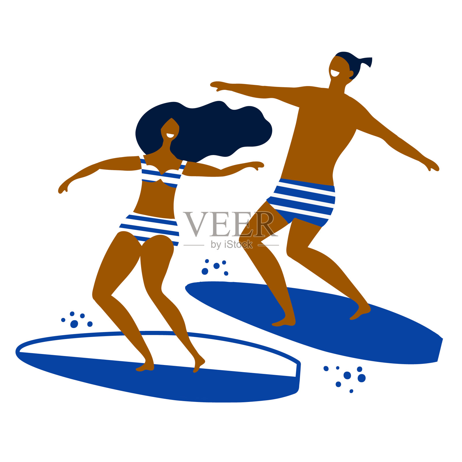 冲浪的人们在白色的背景上冲浪插画图片素材