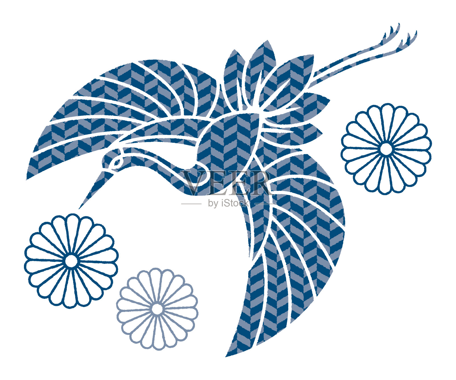 飞鹤剪纸风格的背景材料矢量插图插画图片素材
