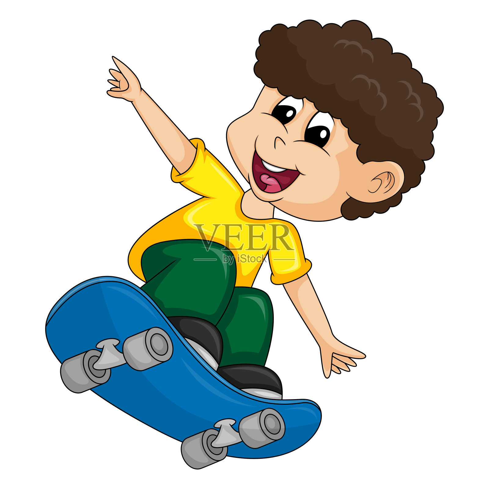 一个男孩玩滑板卡通矢量插图插画图片素材