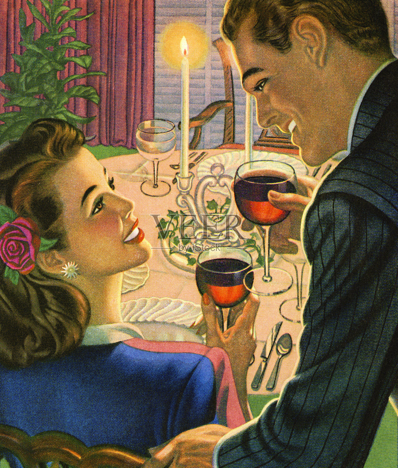 男人和女人在晚餐约会插画图片素材