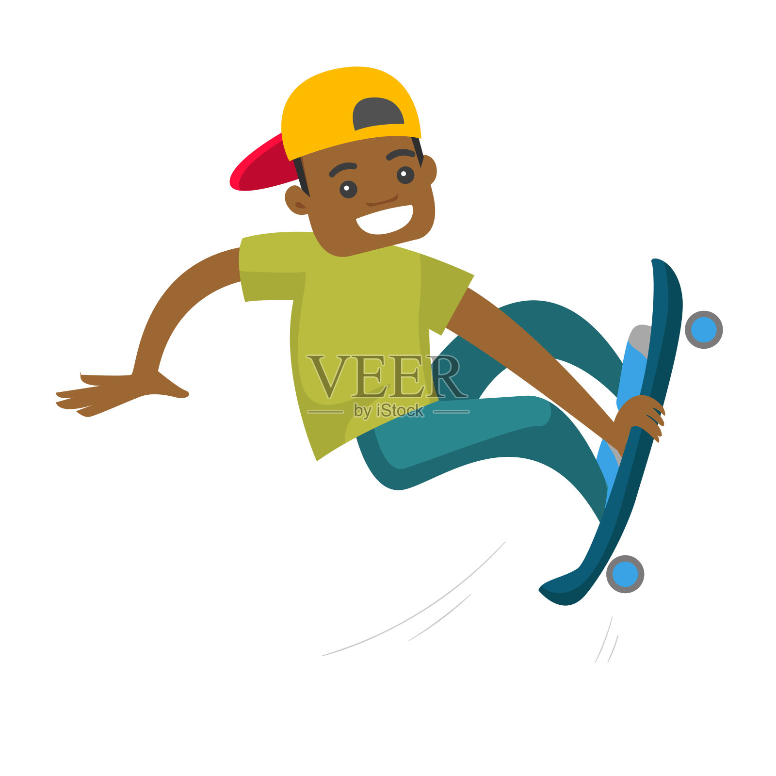 一个骑滑板的黑人插画图片素材