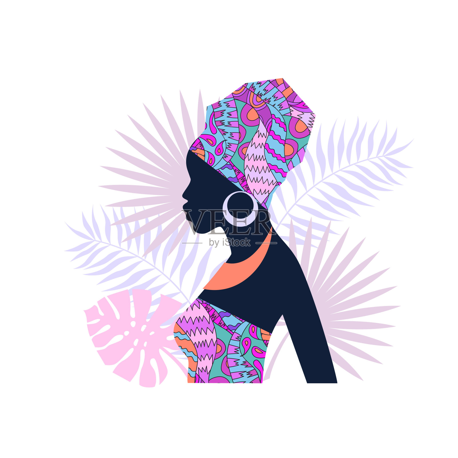 戴头巾的非洲妇女。插画图片素材