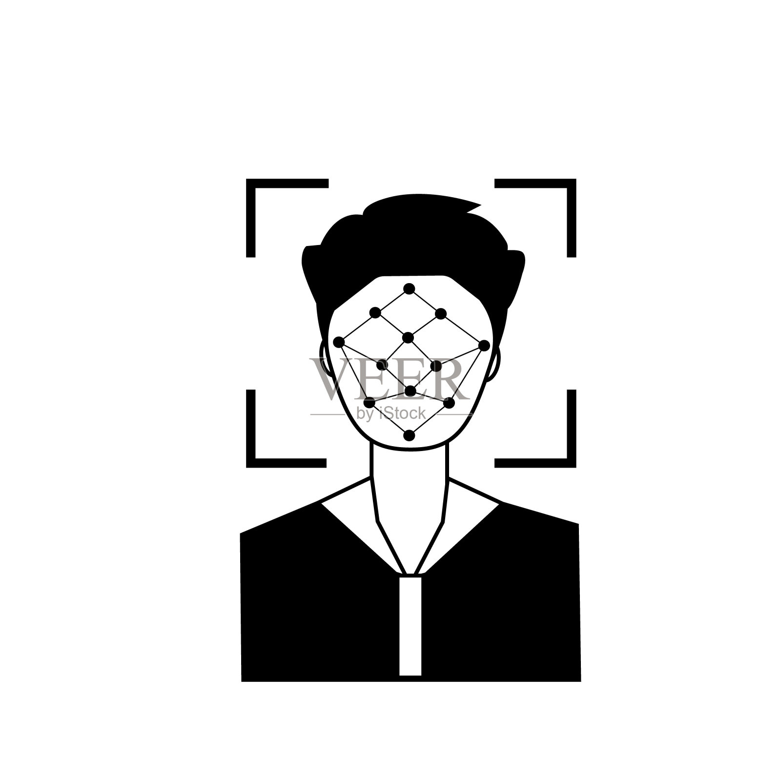 识别摄像头里的男性头部剪影。人脸扫描系统识别轮廓图标。生物识别的概念。现代设备中的人体验证技术插画图片素材