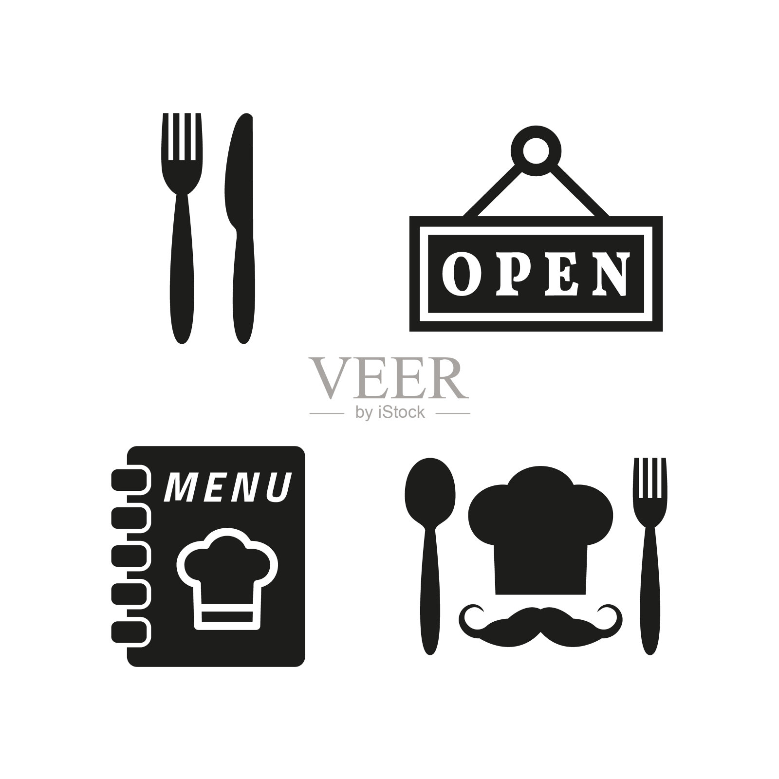 餐厅和咖啡馆图标设置在白色背景。插画图片素材