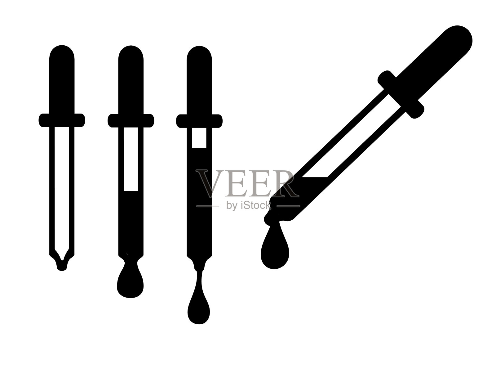 黑色剪影滴管医疗移液管矢量平面象形插图孤立在白色背景上插画图片素材
