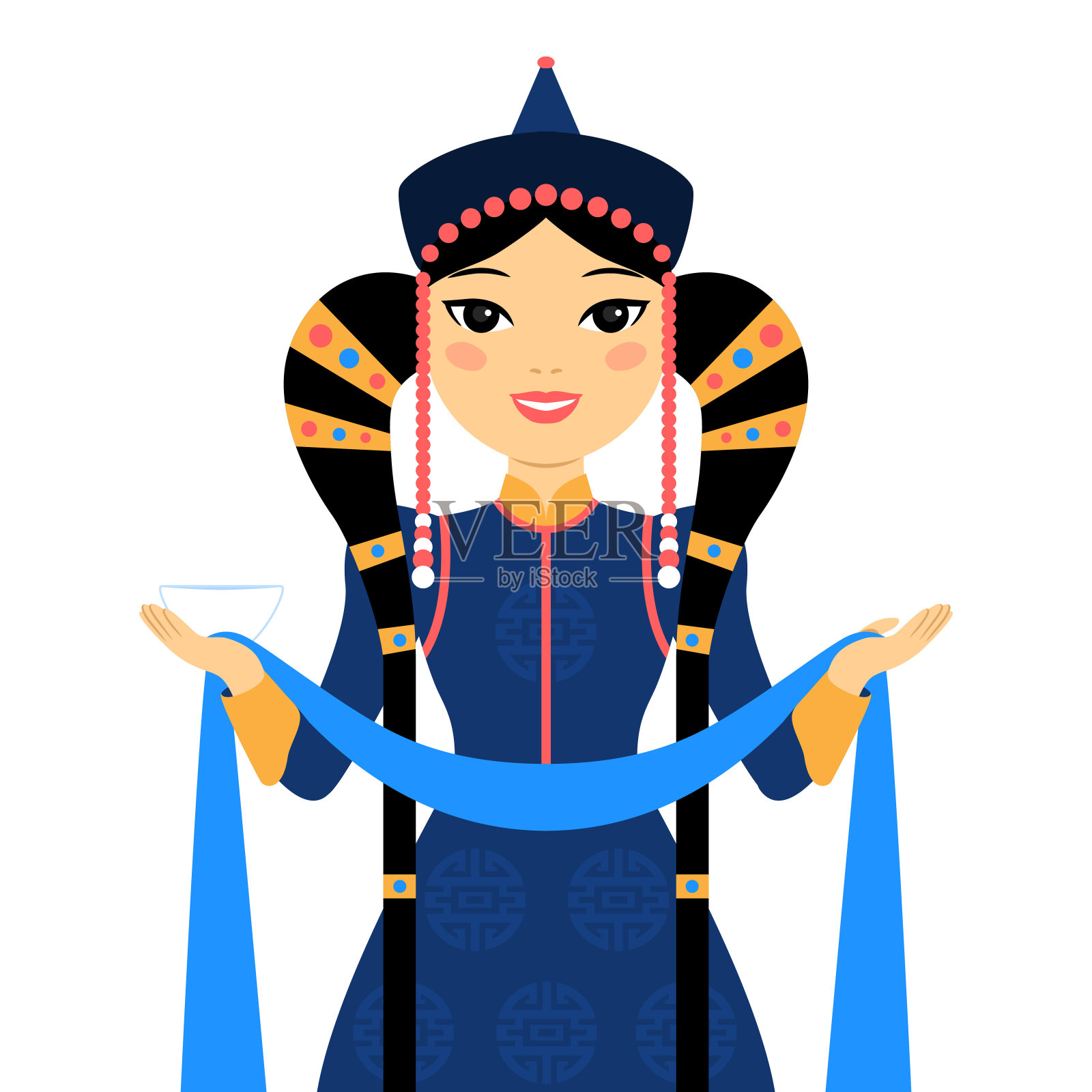 美丽的蒙古女人。插画图片素材