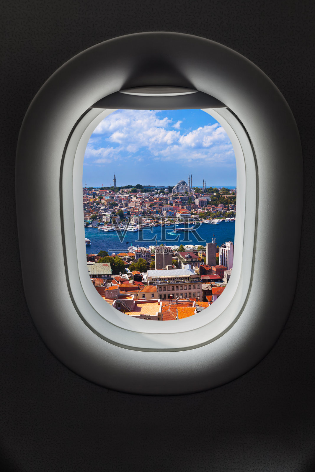 飞机窗口的伊斯坦布尔景色照片摄影图片