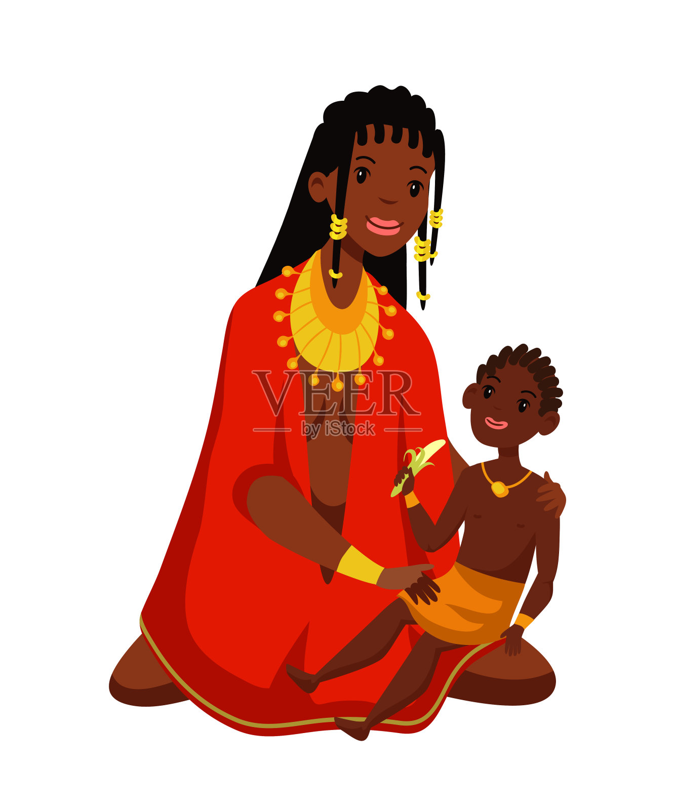 部落妇女母亲与儿子隔离在白人插画图片素材