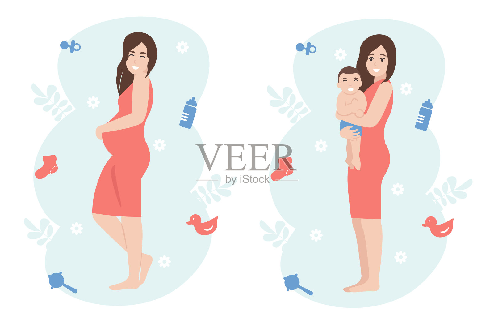 快乐的孕妇和有孩子的女人设计元素图片