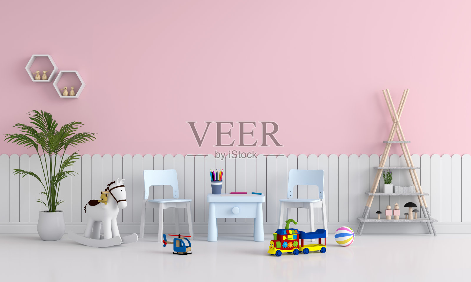 粉色儿童房室内模型，3D渲染照片摄影图片