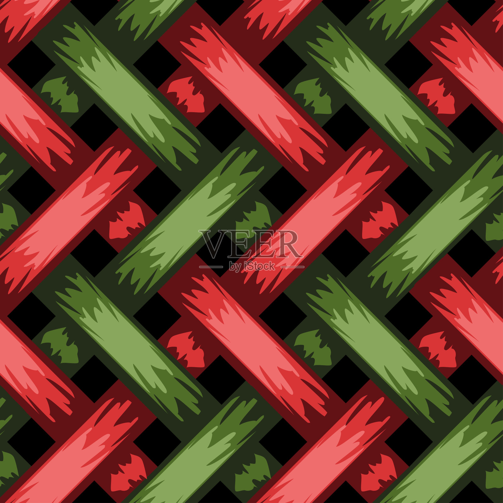 无缝矢量图案纹理红色和绿色编织。织物织物警告圣诞墙纸设计。插画图片素材
