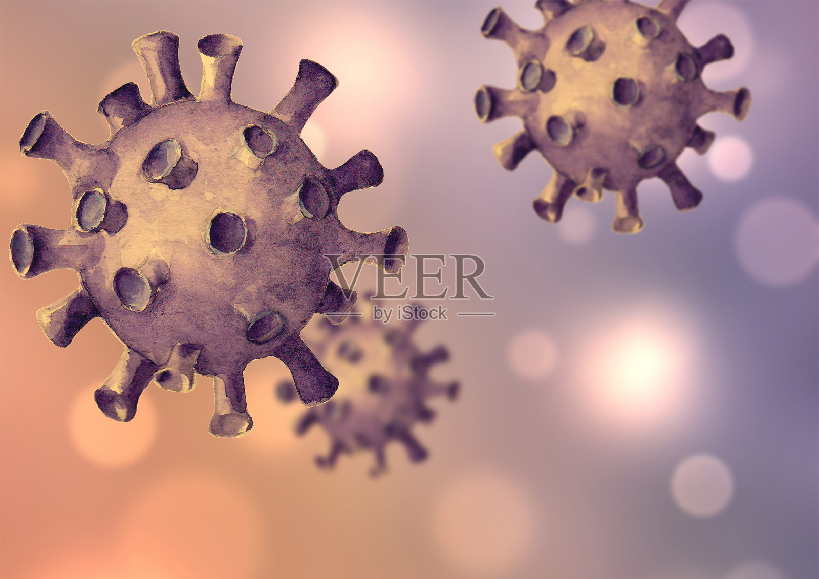 病毒的背景。手绘三维模拟新型冠状病毒细胞插画图片素材