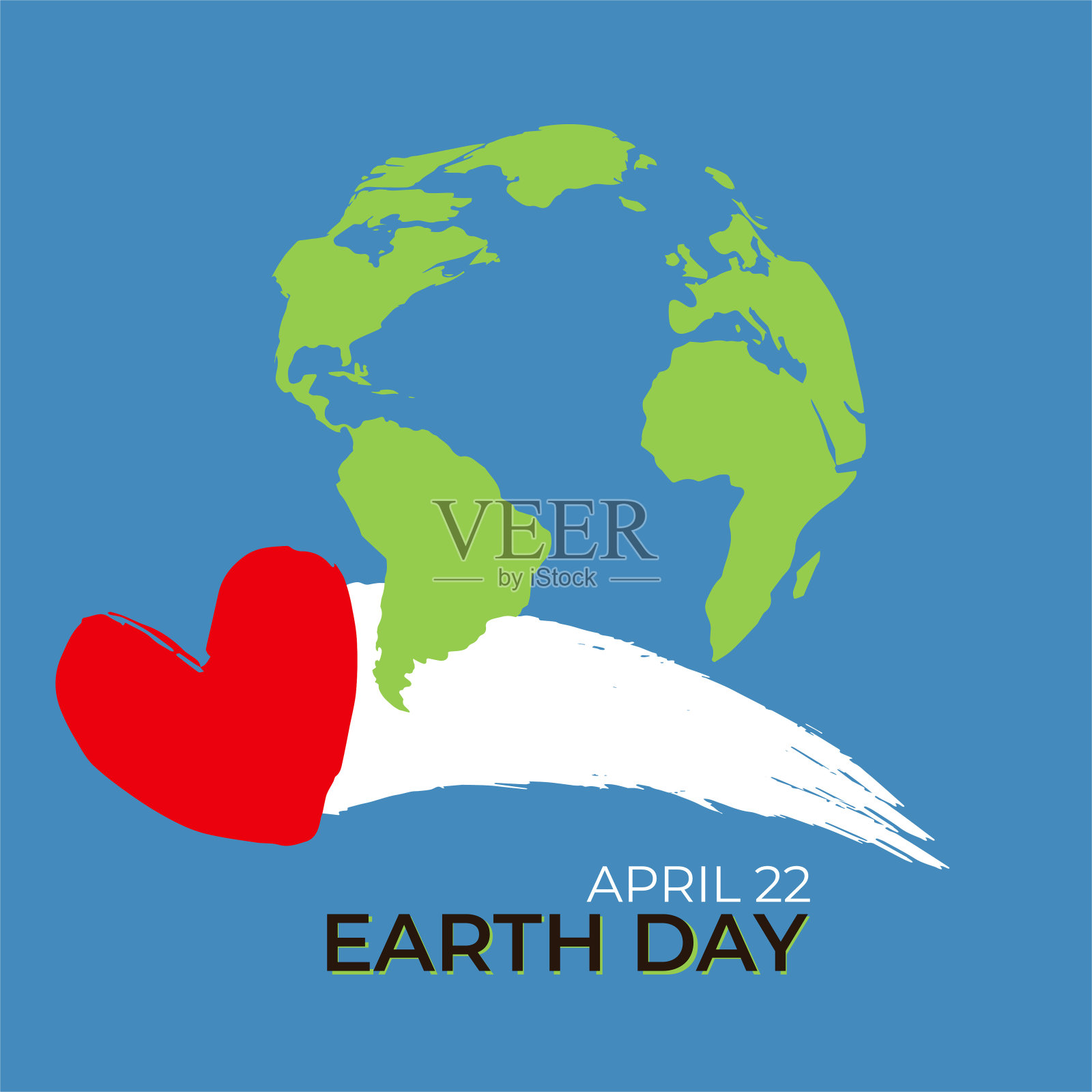4月22日——世界地球日节日贺卡。手画红心与地球仪。矢量插图上的蓝色背景插画图片素材