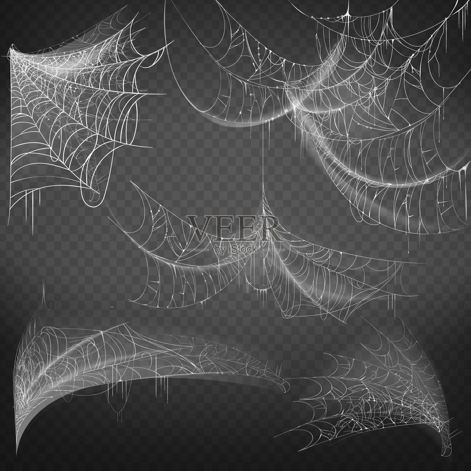矢量手绘蜘蛛网，白色幽灵蜘蛛网插画图片素材