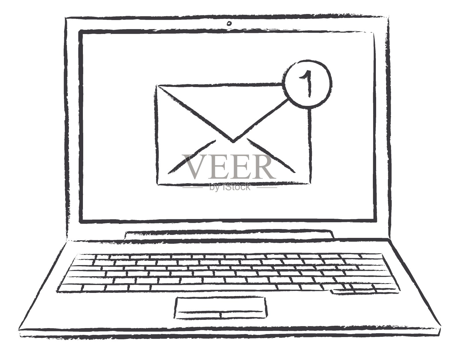 灰色粉笔涂鸦的笔记本电脑与一个接收电子邮件的消息。插画图片素材