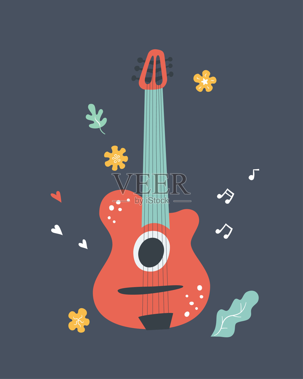 手绘古典木吉他。为音乐节或t恤打印。矢量图插画图片素材