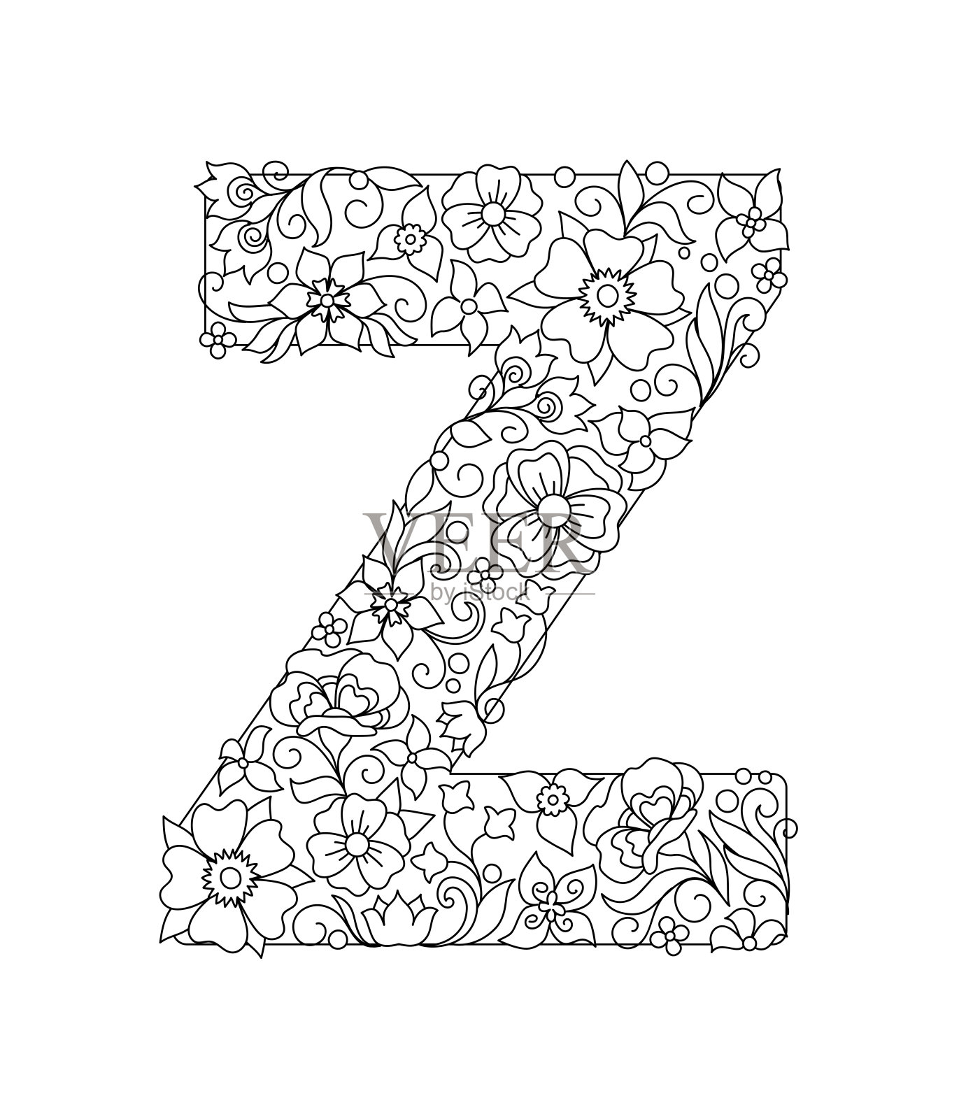 大写字母Z图案与抽象的花设计元素图片