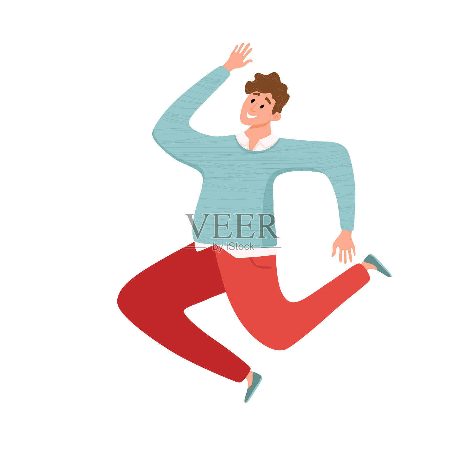 快乐的年轻人在不同的姿态跳跃矢量插图插画图片素材