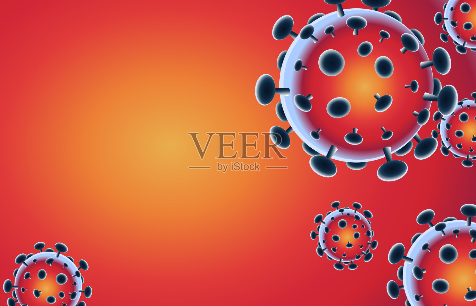 冠状病毒。covid -19爆发，病毒细胞以显微镜形式存在。插画图片素材