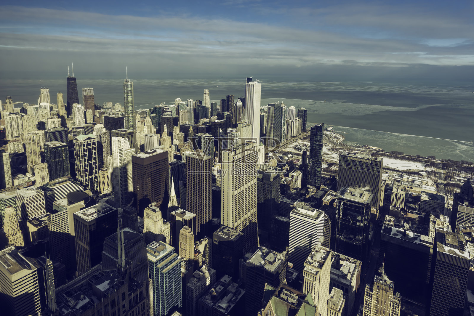 芝加哥摩天大楼，市中心冬季全景照片摄影图片
