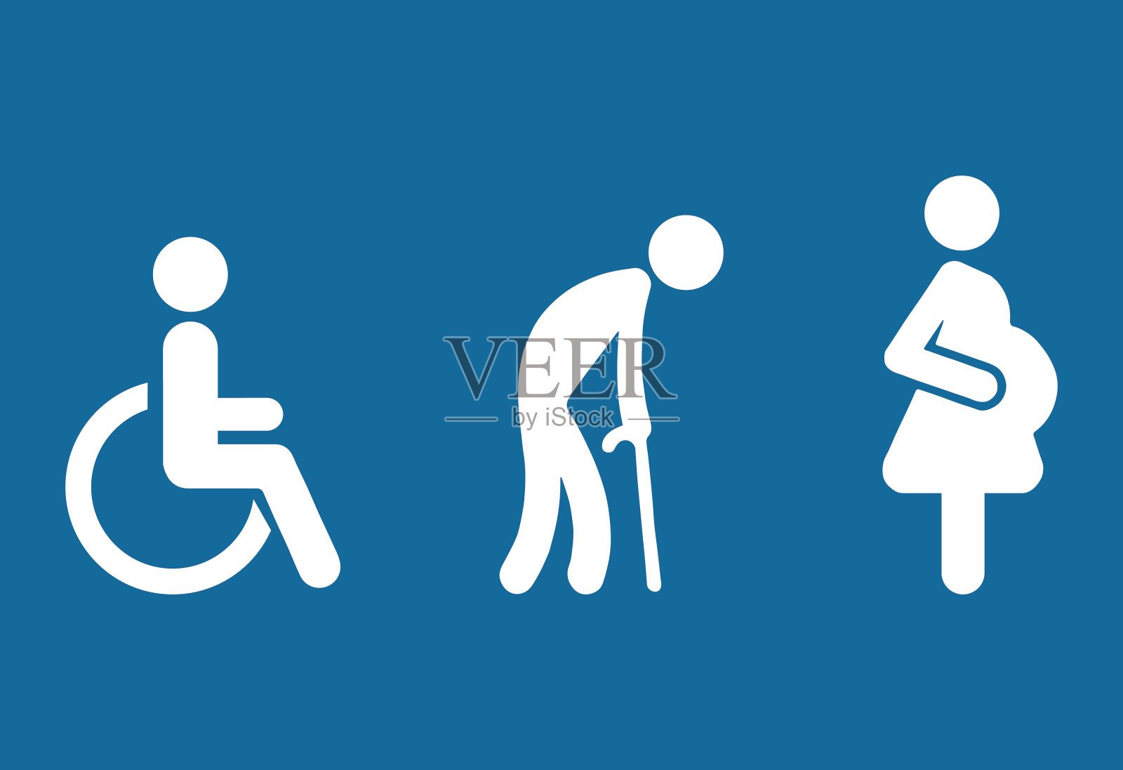 符号优先残疾乘客老年乘客孕妇老人妇女婴儿婴儿矫形轮椅拐杖移动人体矢量标志。残疾人卫生间的象征。优先安排座位。插画图片素材